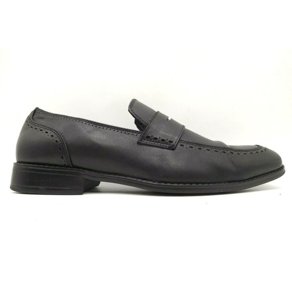 ROBERT WAYNE MENS BLACK LEATHER SLIP-ON LOAFERS DRESS SHOES SIZE: 9.5M Robert Wayne Black Cross Embroidered Men main image 4
